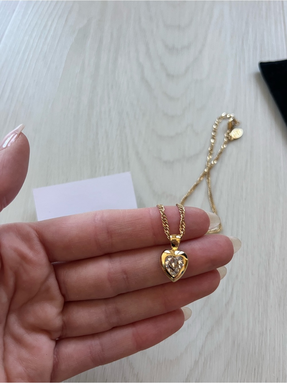 Gold Heart Pendant Necklace with Clear Crystal Center